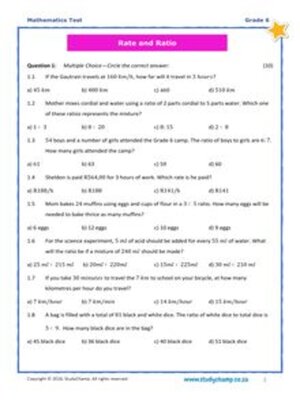 cover image of Grade 6 Maths Test 5: Rate and Ratio